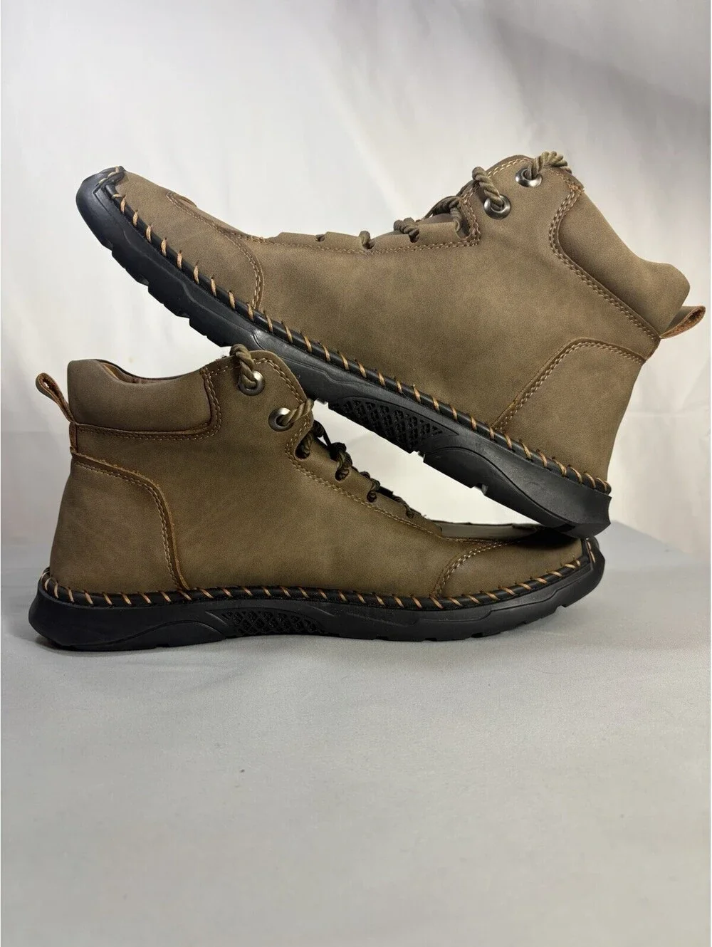 Salkin Mens 9.5 EU 43 Leather Orthopedic Comfort Boots Waterproof Khaki NWOB